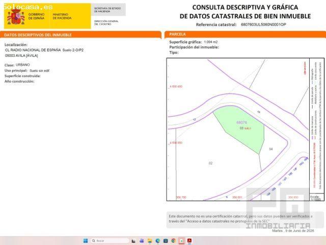 OPORTUNIDAD ÚNICA EN ÁVILA PARCELA URBANA CON GRAN PROYECCIÓN