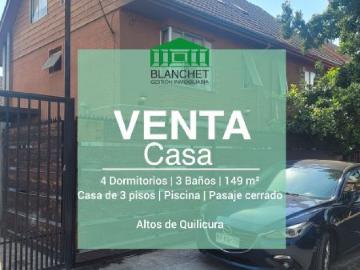 Oportunidad Venta Casa en Altos de Quilicura 4D/3B/Piscina