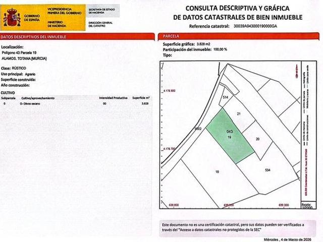 Oportunidad de Inversión en Terreno Rural en Totana, El Pareton