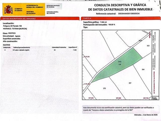 Oportunidad de Inversión en Terreno Rural en La Ñorica, Totana