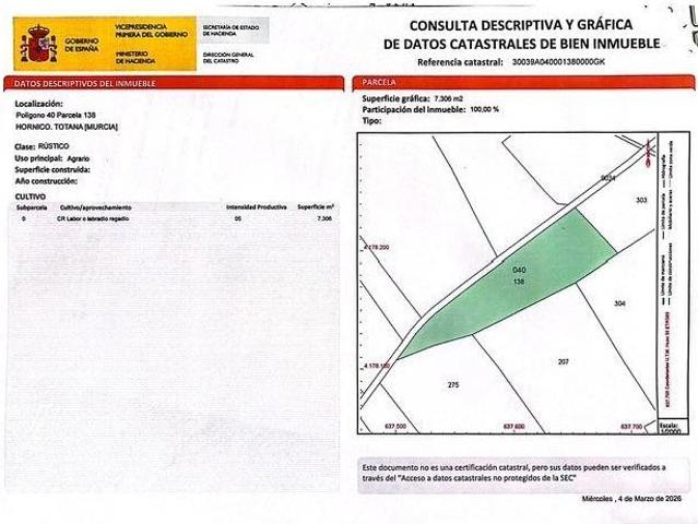 Oportunidad de Inversión en Terreno Rural en La Ñorica, Totana