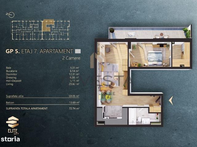 Apartament 2 camere decomandate cu terasa in Elite City 2860 euro/mp!