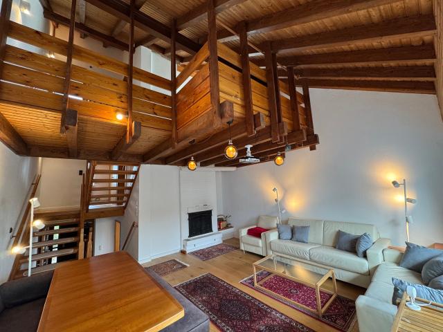 Open gallery house with fireplace and large terrace
