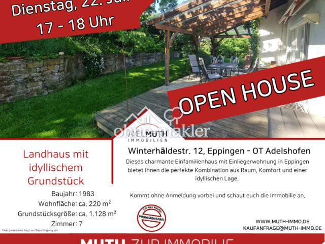 OPEN HOUSE am 22.07.2025 von 17:00h 18:00h Landhaus mit idyllischem, blickgeschützten Grundstück
