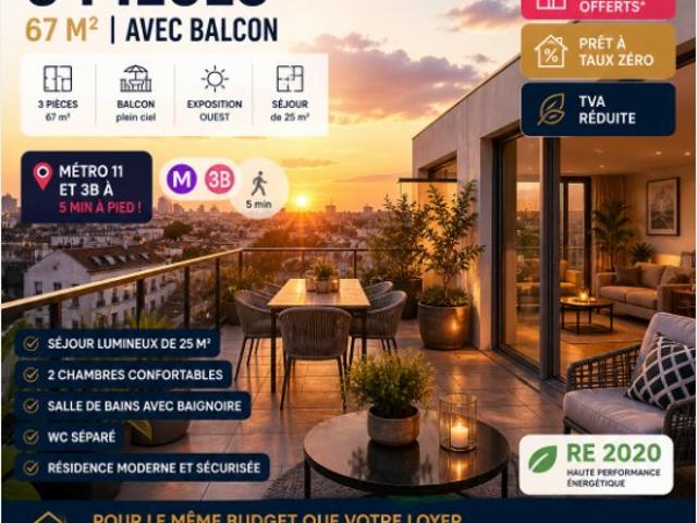 OPPORTUNITÉ RARE AUX LILAS – À 2 PAS DE PARIS ! LIVRAISON RAPIDE 3 pièces, 67 m²