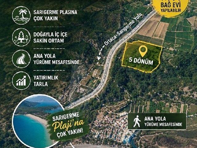ORTACA SARIGERME YOLUNA YAKIN 1 ADET BAĞ EVİ YAPIMINA UYGUN SATILIK 5 DÖNÜM TARLA