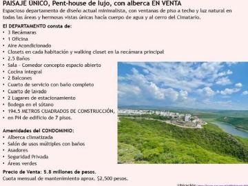 PAISAJE ÚNICO, Pent house de lujo, con alberca