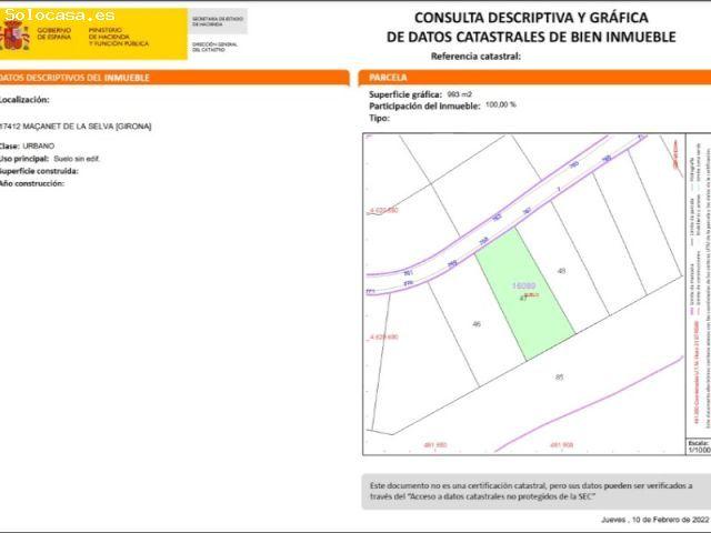 Parcela de 993 m2 en la urbanización Pantans Mont barbat