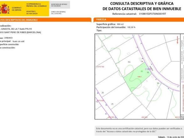 ¡ PARCELA EN SANT PERE DE RIBES CAN PERE DE LA PLANA !