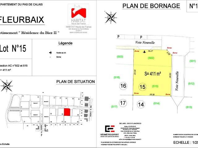 Parcelle de terrain à bâtir sur la commune de Fleurbaix