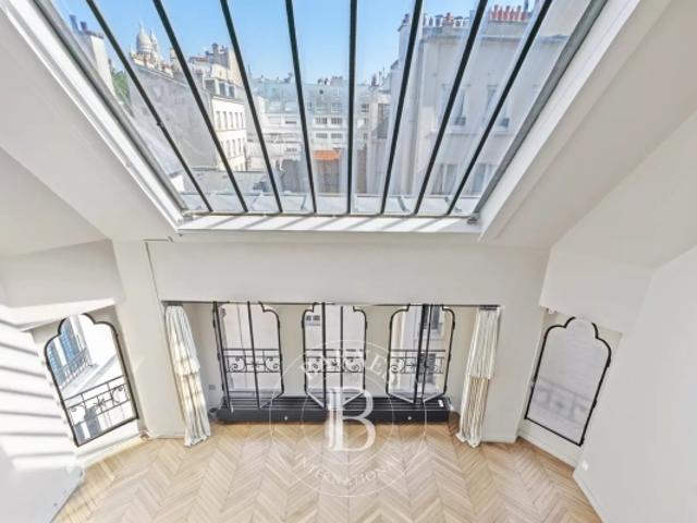 PARIS 9ème TRUDAINE ATELIER D'ARTISTE 3ème ET DERNIER ETAGE 1 CHAMBRE LUMIERE VOLUMES EXCEPTIONNELS VUE SACRE COEUR JARDIN PARTAGE