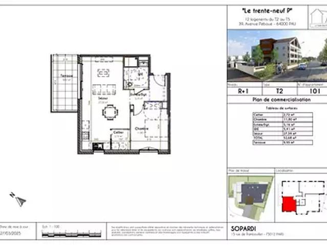 Pau 64000 Achat / Vente appartement 2 pièces t2 terrasse