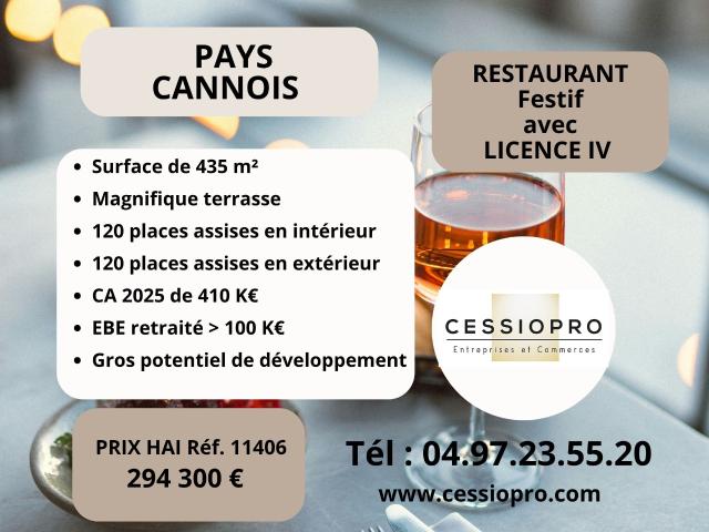 PAYS CANNOIS RESTAURANT FESTIF AVEC LICENCE IV TERRASSE DE PLUS DE 100 PLACES PARKINGS