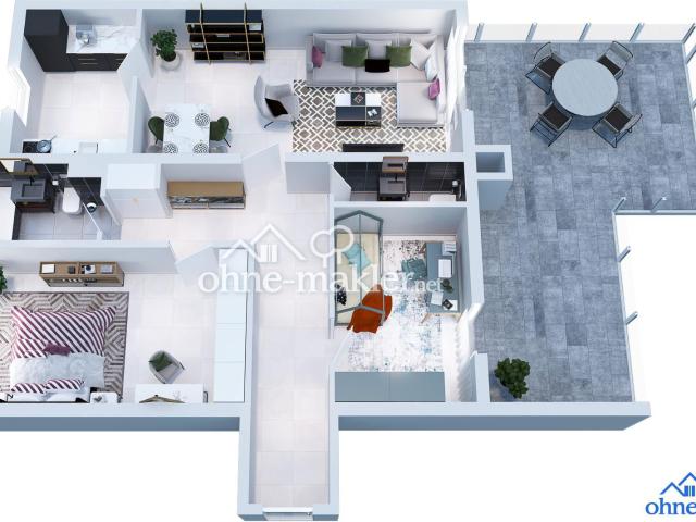 Exklusive 3 Zimmer Penthousewohnung mit 36 m² Dachterrasse und zwei Stellplätzen