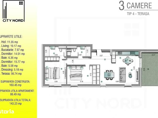 Penthouse 3 camere lux! Terasa cu vedere padure catre rasarit 57 mp