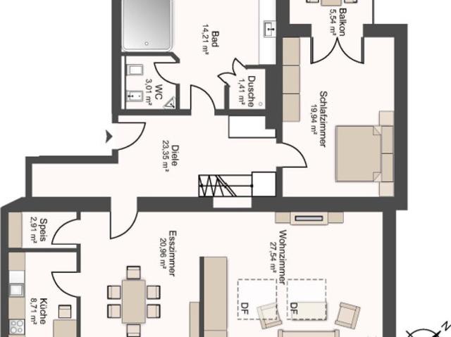 Penthouse 2 Zi Terrassenwohnung nähe Andräviertel