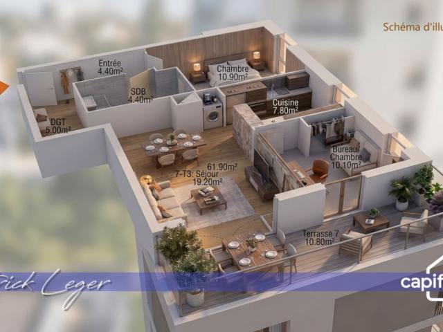 PÉRIGNY 17 – Élégant T3 modulable avec grande terrasse couverte & parking sous sol