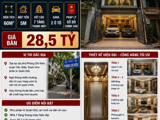 Phân lô phùng chí kiên cầu giấy 60m² 7 tầng thang máy gara 2 ô tô full nội thất giá 28,5 tỷ
