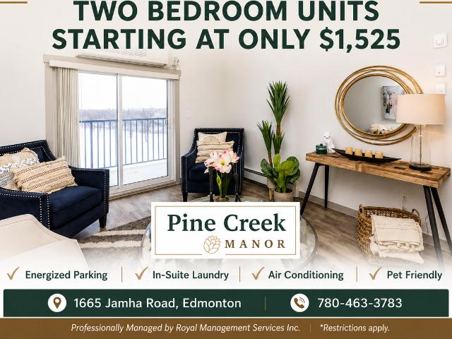 Pine Creek Manor 2 Bedroom Apartment for Rent at 1665 Jamha Rd Nw, Edmonton, AB T6L 0B2 Jackson Heights