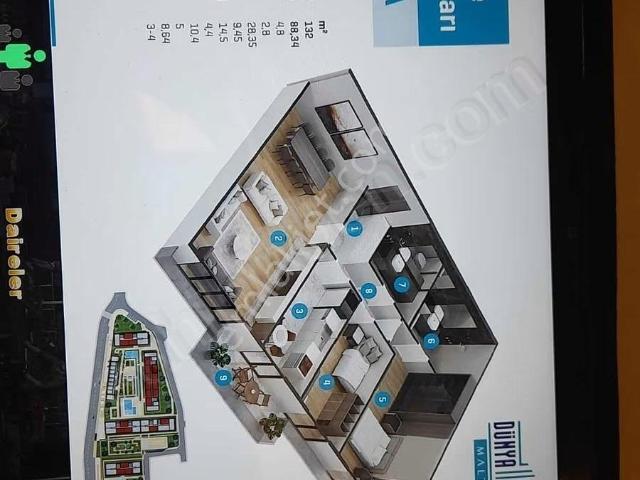 Piazza Karşısı Dünya Şehir Projesinde 2+1 Arakat Daire