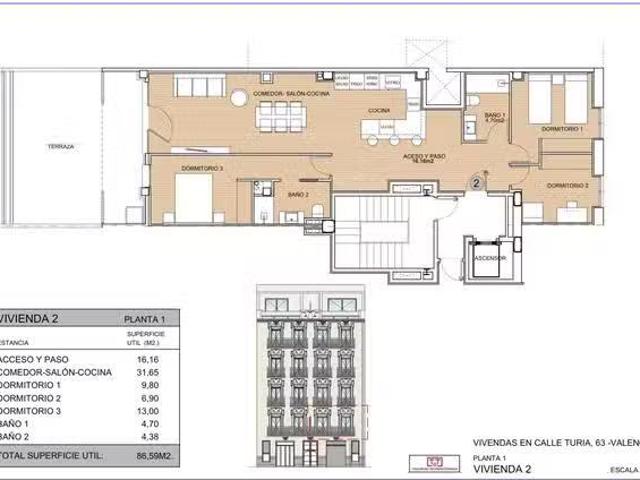 Piso de 3 habitaciones en Carrer del Túria, 63, Puerta 2