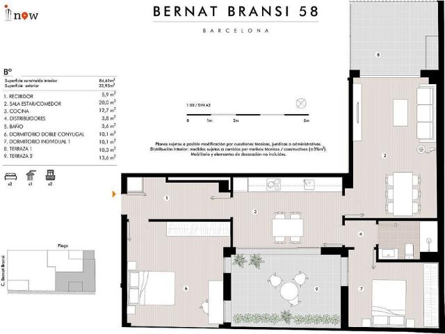 Piso en alquiler en calle Bernat Bransi, Barcelona, de 84 m² 2 habitaciones por 1.880