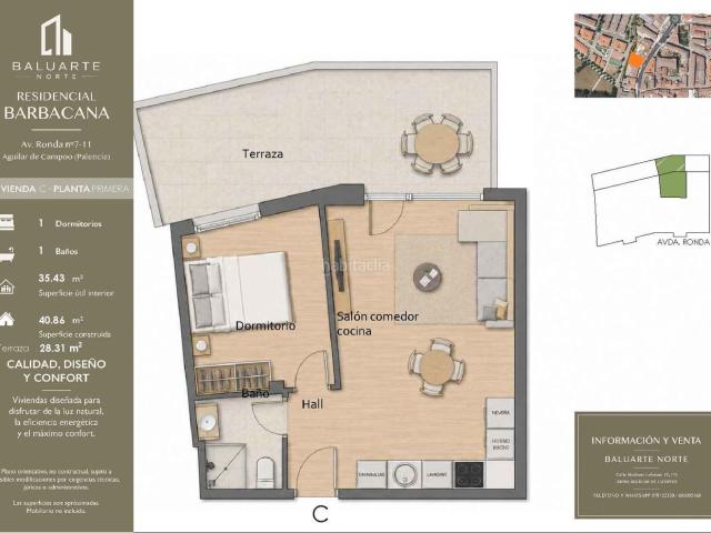 Piso en venta en Aguilar de Campoo. Vivienda de 1 dormitorio con espectacular terraza de 26 m². Pisos Aguilar de.