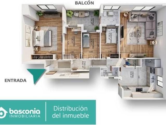 Piso en venta en Basauri, Kalero Basozelai. Inmobiliaria Basconia gestiona la venta de vivienda muy cerca de Los Burros con tres dormitorios. Pisos.