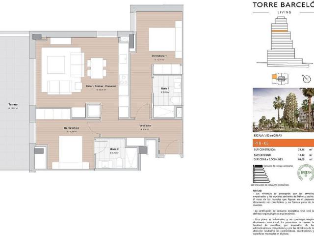 Piso en venta en calle Barcelo, Mataró, de 95 m² 2 habitaciones por 415.000