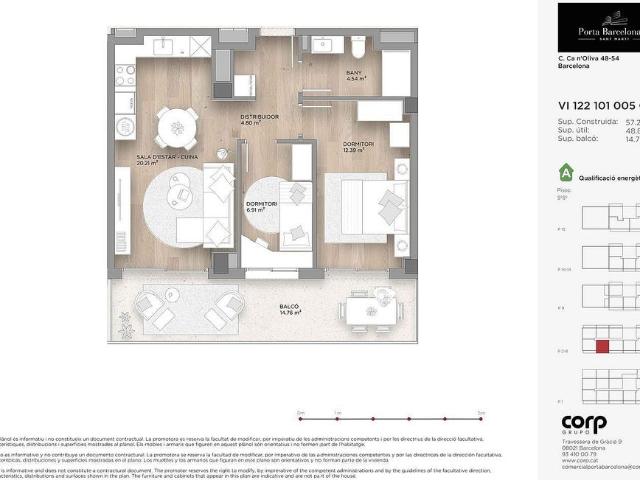 Piso en venta en calle De Ca Noliva, Barcelona, de 59 m² 2 habitaciones por 408.000