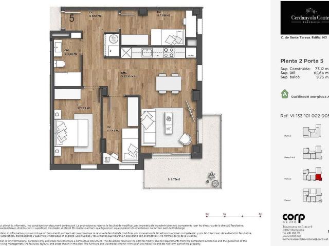 Piso en venta en calle De Catalunya, Cerdanyola del Vallès, de 62 m² 3 habitaciones por 350.000
