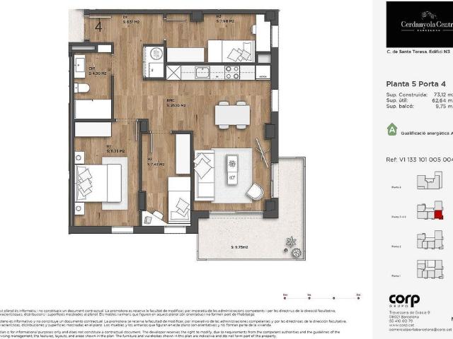 Piso en venta en calle De Catalunya, Cerdanyola del Vallès, de 62 m² 3 habitaciones por 369.000