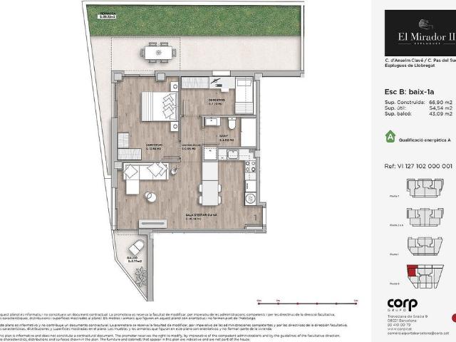 Piso en venta en calle De Josep Anselm Clavé, Esplugues de Llobregat, de 54 m² 2 habitaciones por 427.000