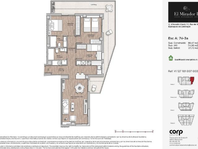 Piso en venta en calle De Josep Anselm Clavé, Esplugues de Llobregat, de 74 m² 3 habitaciones por 631.000