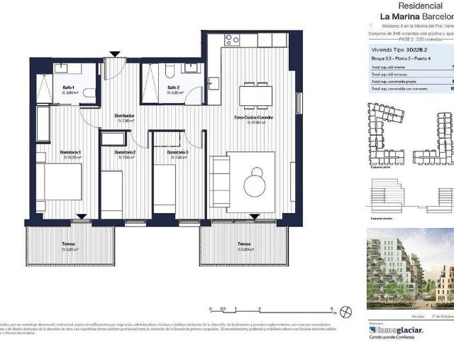 Piso en venta en calle De la Metal·Lúrgia, Barcelona, de 85 m² 3 habitaciones por 436.000