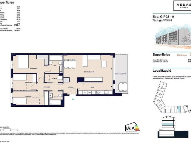Piso en venta en calle De la Ciutat de Figueres, Girona, de 87 m² 3 habitaciones por 417.000