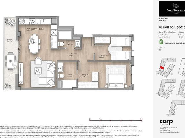 Piso en venta en calle De Prim, Terrassa, de 58 m² 2 habitaciones por 256.000