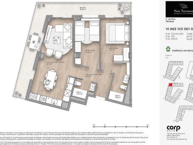 Piso en venta en calle De Prim, Terrassa, de 60 m² 2 habitaciones por 276.000