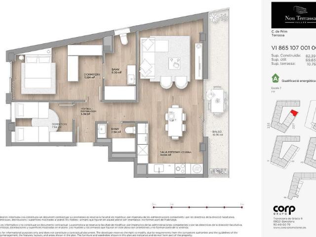 Piso en venta en calle De Prim, Terrassa, de 69 m² 2 habitaciones por 304.000