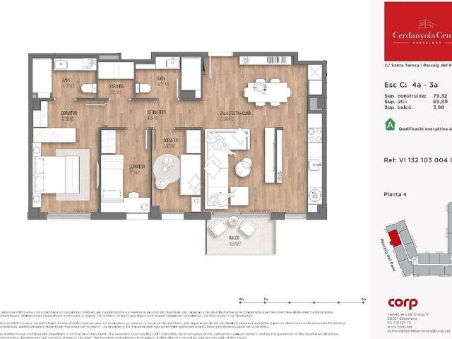 Piso en venta en calle Del Pont, Cerdanyola del Vallès, de 69 m² 3 habitaciones por 437.000