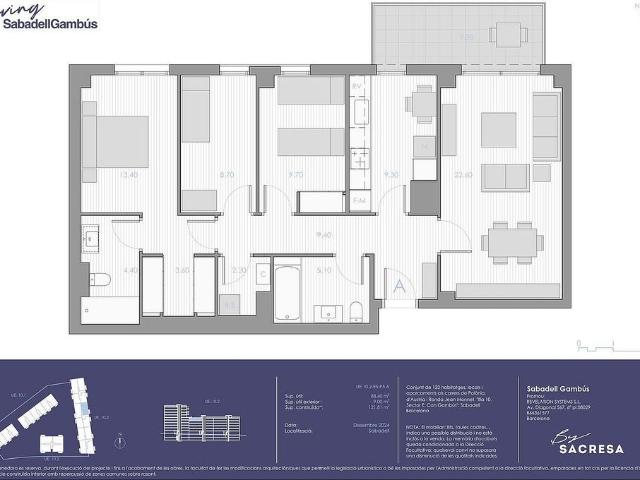 Piso en venta en calle Jean Monet, Sabadell, de 122 m² 3 habitaciones por 352.300
