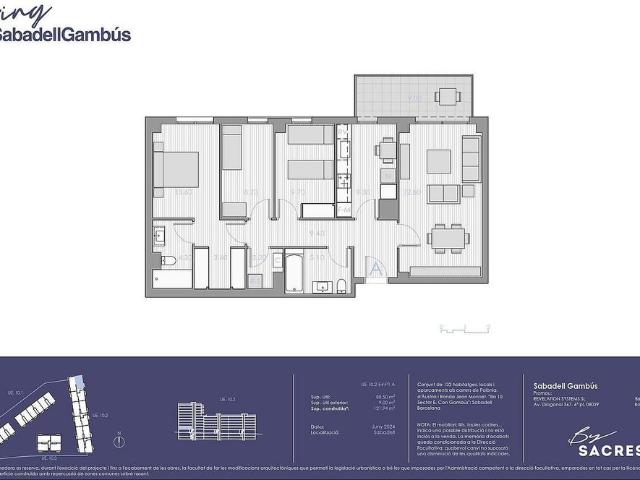 Piso en venta en calle Jean Monet, Sabadell, de 89 m² 3 habitaciones por 337.000