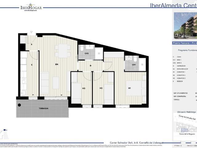 Piso en venta en calle Salvador Dalí, Cornellà de Llobregat, de 67 m² 3 habitaciones por 473.000