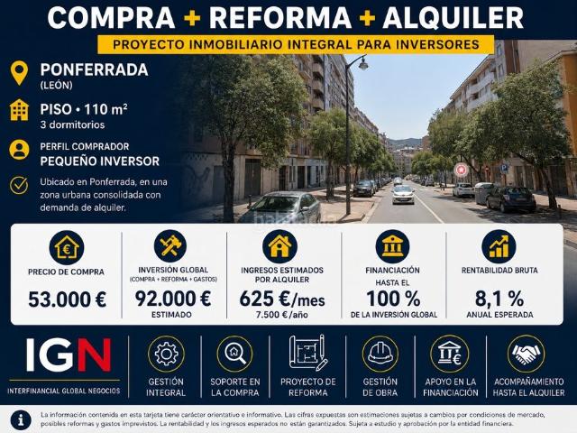 Piso en venta en Ponferrada, Zona Alta. IDEAL PEQUEÑOS INVERSORES. PROYECTO DE COMPRA + REFORMA+ ALQUILER. Pisos.