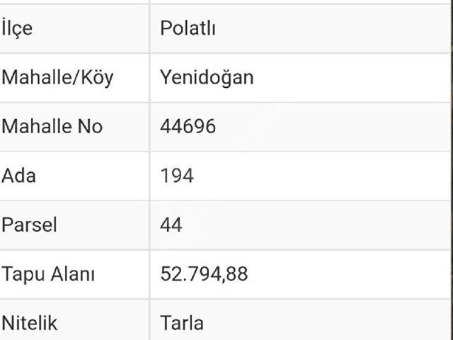 POLATLI ANKARA ASFALTI YAKINI 52.794M TEK TAPU SATILIK TARLA