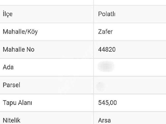 POLATLI GÜLVERENDE 545M KONUT İMARLI ARSA
