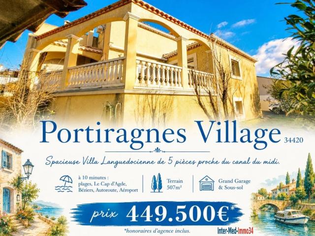 PORTIRAGNES 34420 – Élégante maison familiale 5 pièces avec so