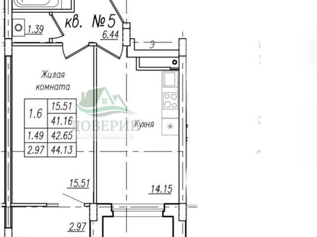 Продается 1 комнатная квартира в Тамбове площадью 44.1 м 2 за 3530 рублей
