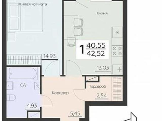 Продается 1 комнатная квартира в Воронеже площадью 42.5 м 2 за 6033 рублей