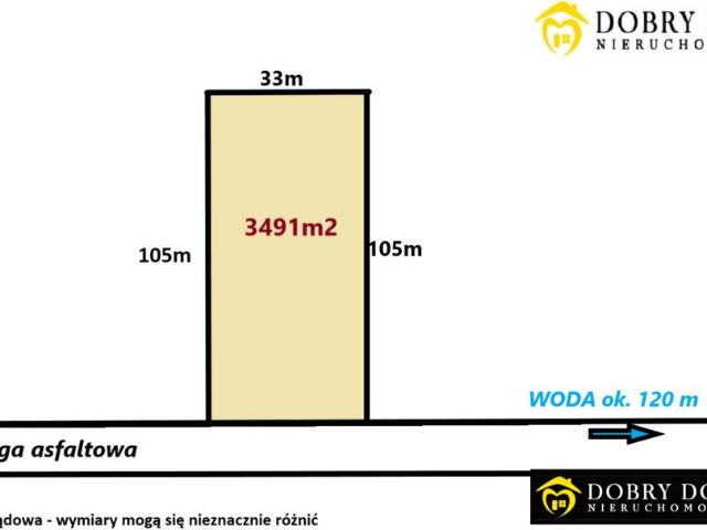 Działka rolna 3491 m² z mediami i dojazdem asfaltowym